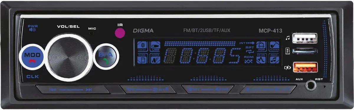картинка Автомагнитола Digma MCP-413 1DIN 4x45Вт от магазина бытовой техники и электроники «Тантал»