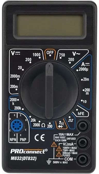 картинка Мультиметр PROconnect M832 DT832 цифровой черный (13-3012) от магазина бытовой техники и электроники «Тантал»