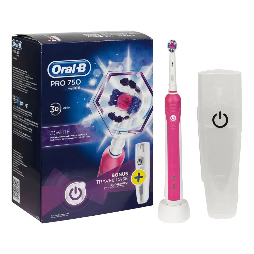 картинка Зубная щетка электрическая Oral-B Pro 750 розовый/белый насад.:1шт от магазина бытовой техники и электроники «Тантал»