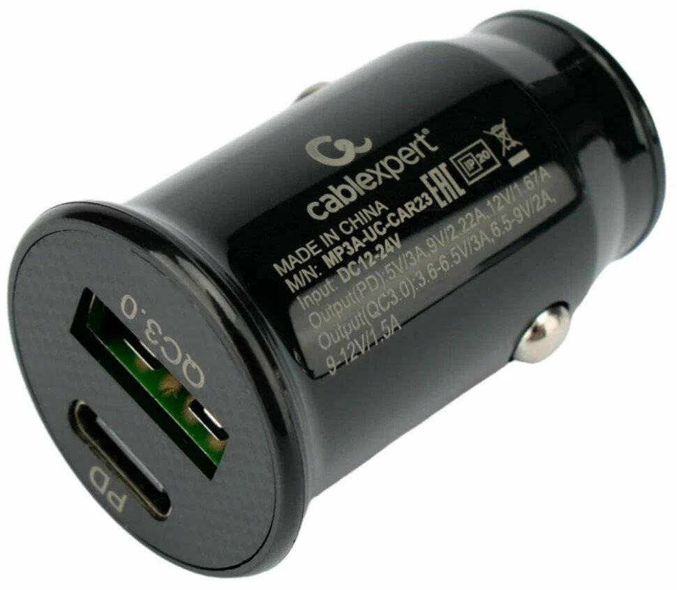 картинка Автомобильное З/У Cablexpert MP3A-UC-CAR23 3А USB Type-A USB Type-C черный от магазина бытовой техники и электроники «Тантал»