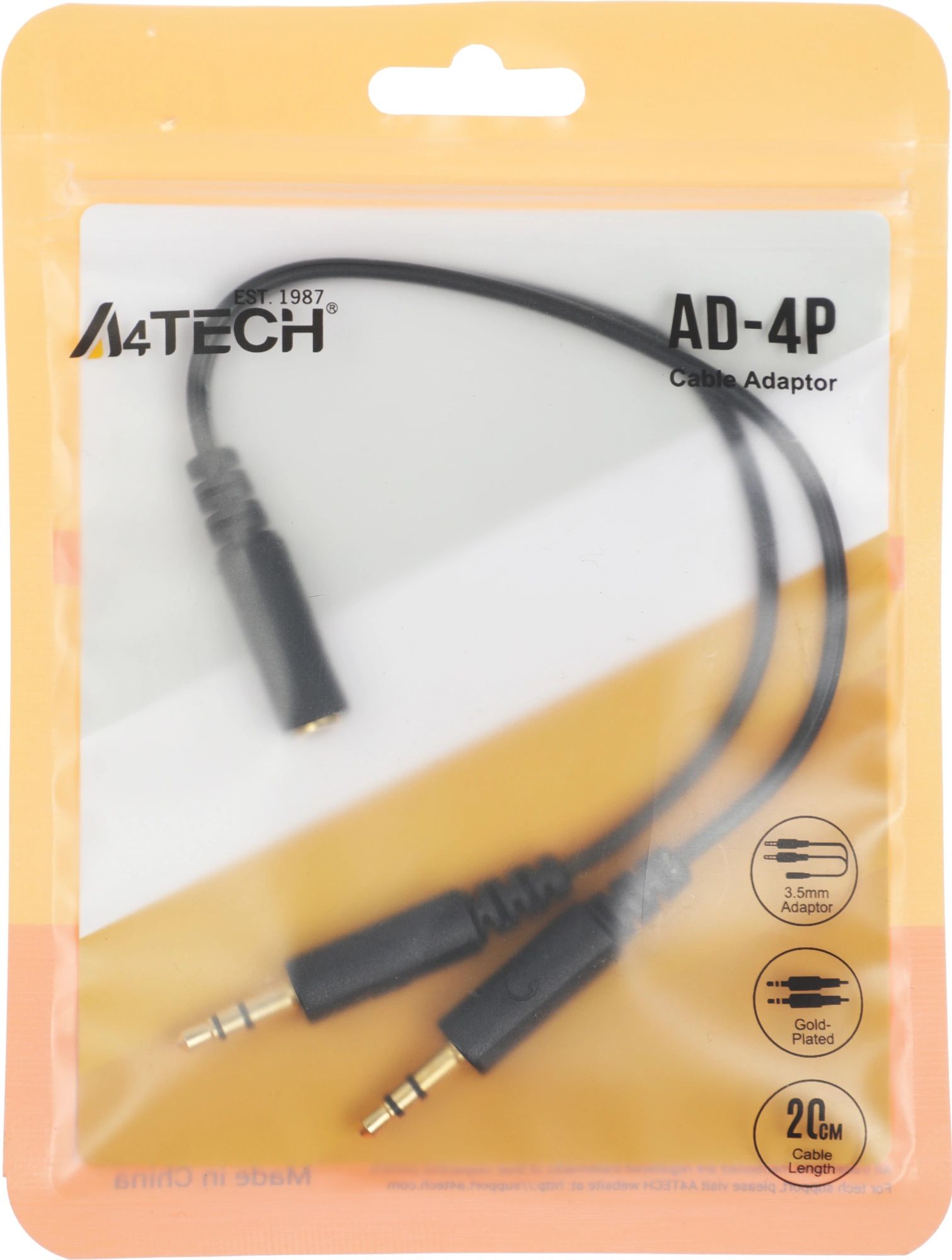 картинка Переходник A4Tech 2xJack 3.5(f) - Jack 3.5 0.2м черный (AD-4P) от магазина бытовой техники и электроники «Тантал»