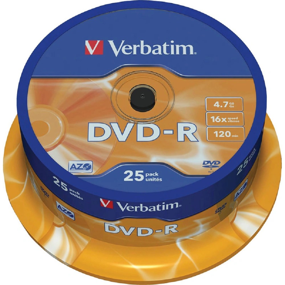 картинка Диск DVD-R Verbatim 4.7 Gb 16x Cake Box (25 шт.) (43522) от магазина бытовой техники и электроники «Тантал»