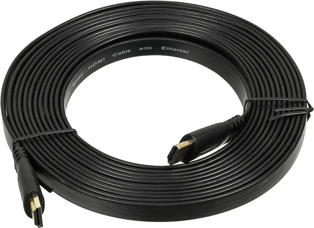 картинка Кабель HDMI - HDMI плоский 5м черный от магазина бытовой техники и электроники «Тантал»