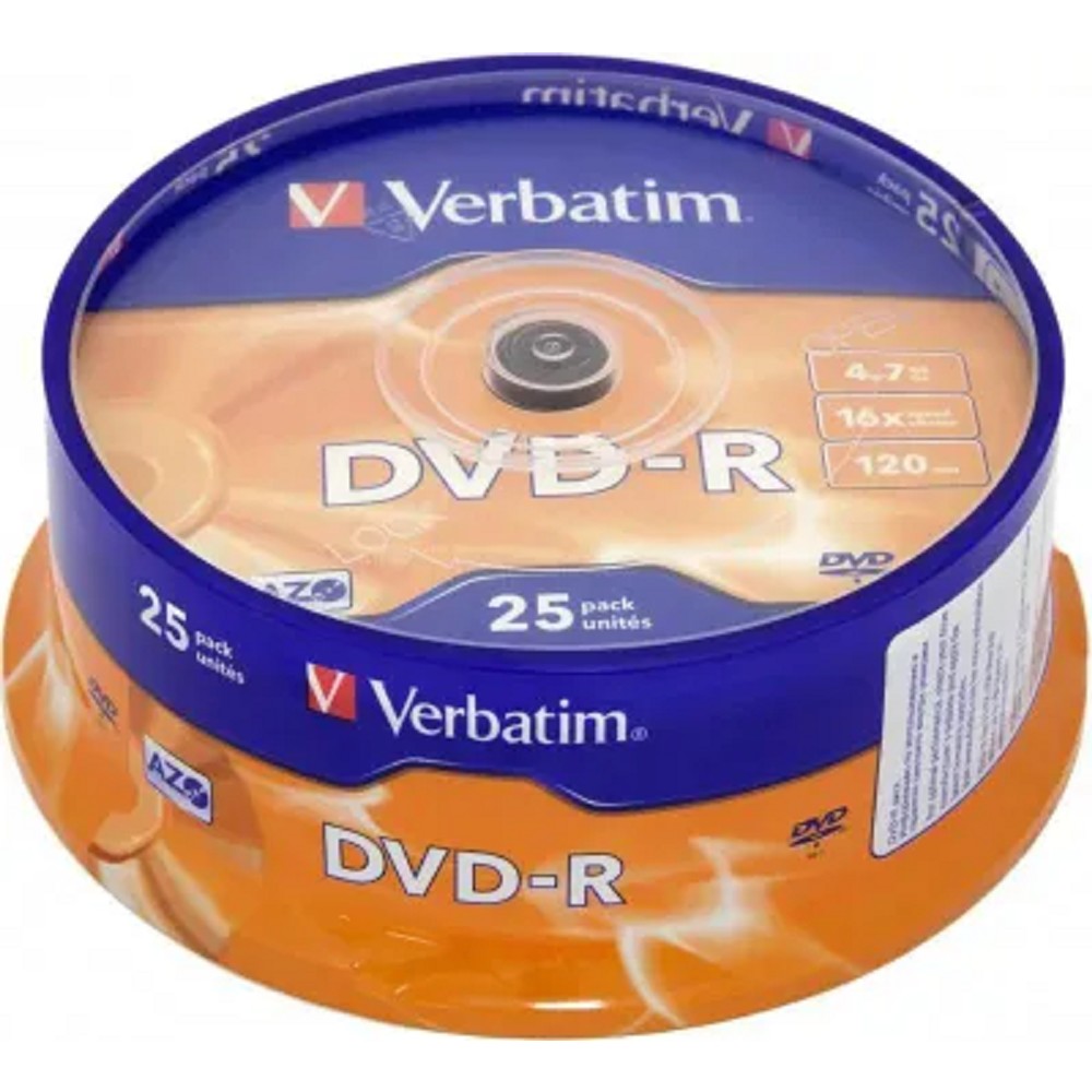 картинка Диск DVD-R Verbatim 4.7 Gb 16x Cake Box (25 шт.) (43522) от магазина бытовой техники и электроники «Тантал»