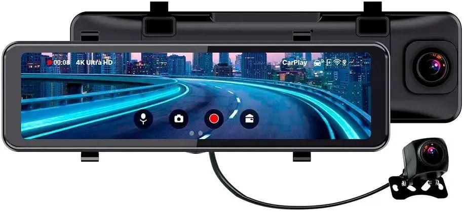 картинка Видеорегистратор TrendVision CarPlay Mirror черный 150° 2160x3840 (TVCPM) от магазина бытовой техники и электроники «Тантал»