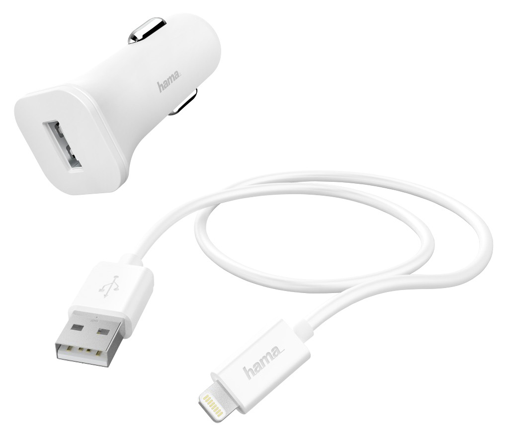 картинка Автомобильное З/У Hama H-183291 1A для Apple кабель Apple Lightning белый от магазина бытовой техники и электроники «Тантал»