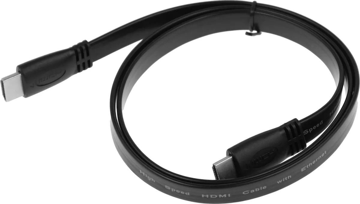 картинка Кабель HDMI - HDMI плоский High Speed ver 1.4 1м черный от магазина бытовой техники и электроники «Тантал»
