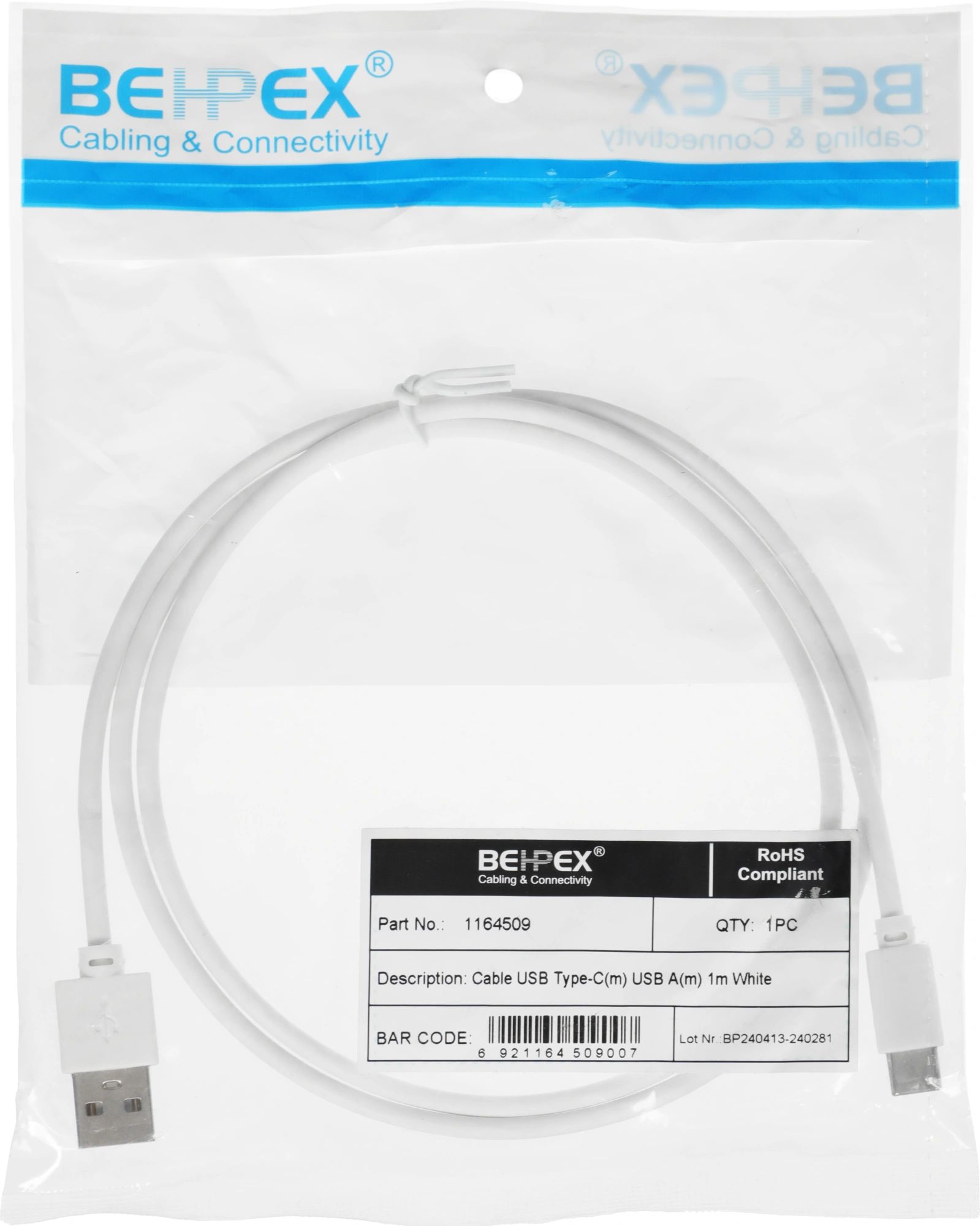картинка Кабель USB (m)-USB Type-C (m) 1м белый от магазина бытовой техники и электроники «Тантал»