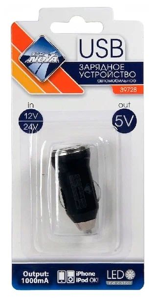 картинка Автомобильное З/У Nova Bright 12/24В 1А черный от магазина бытовой техники и электроники «Тантал»