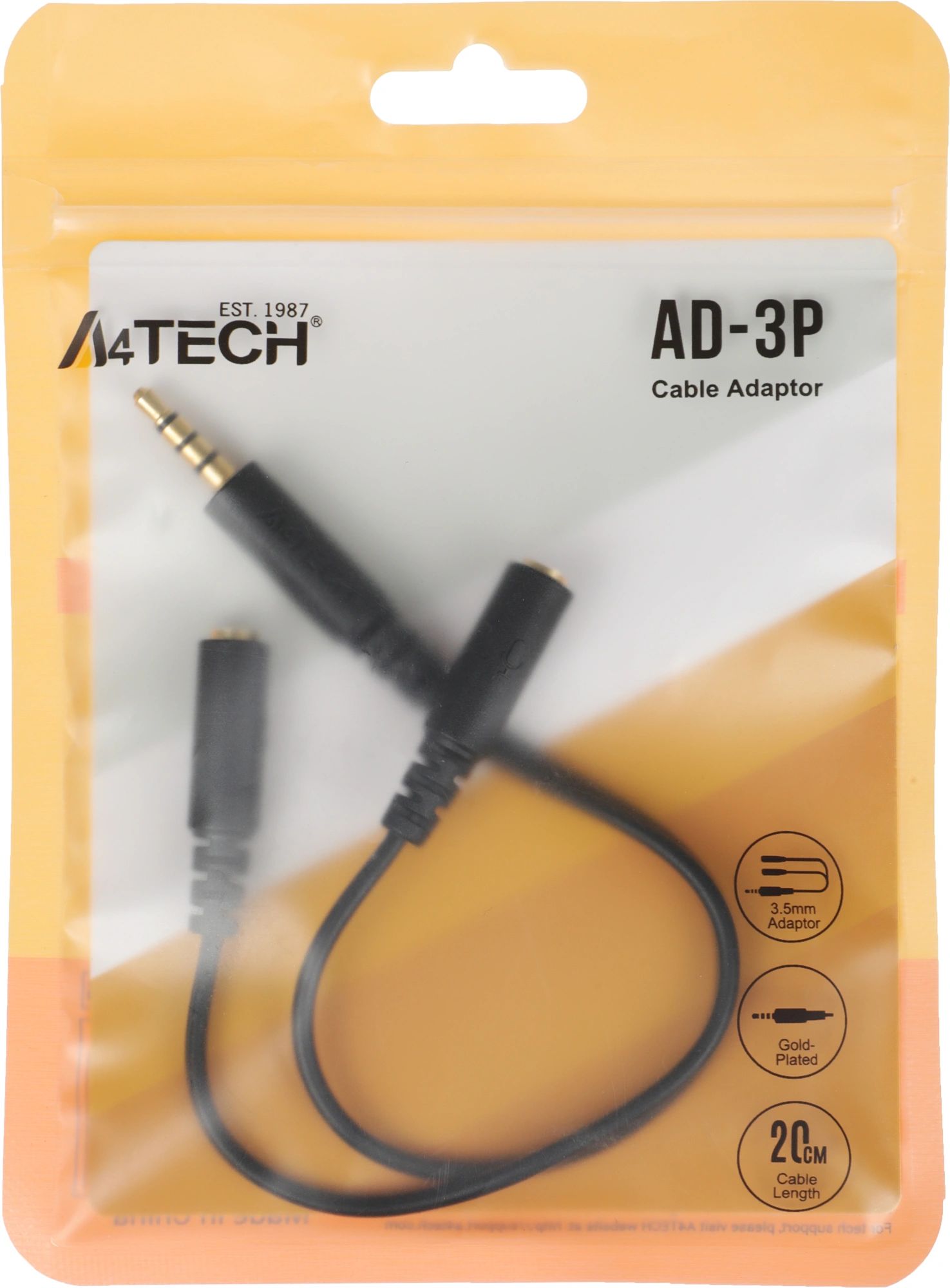 картинка Переходник A4Tech Jack 3.5(f) - 2xJack 3.5 0.2м черный (AD-3P) от магазина бытовой техники и электроники «Тантал»