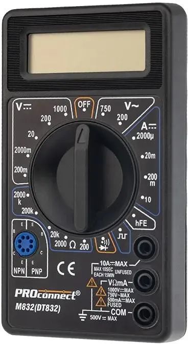 картинка Мультиметр PROconnect M832 DT832 цифровой черный (13-3012) от магазина бытовой техники и электроники «Тантал»