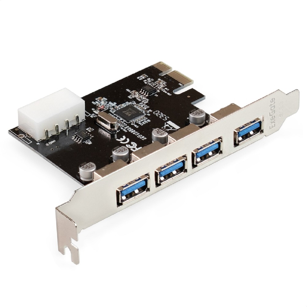 картинка Контроллер ExeGate EXE-314 v2.0 (PCI-E x1 v2.0, 4*USB3.0 ext., разъем доп.питания Molex, VIA Labs Chipset VL805) от магазина бытовой техники и электроники «Тантал»