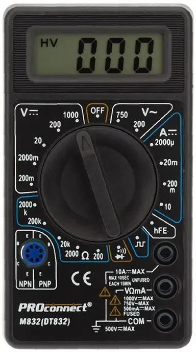 картинка Мультиметр PROconnect M832 DT832 цифровой черный (13-3012) от магазина бытовой техники и электроники «Тантал»