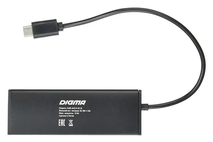 картинка Разветвитель USB-C Digma HUB-4U2.0-UC-B 4порт. черный от магазина бытовой техники и электроники «Тантал»